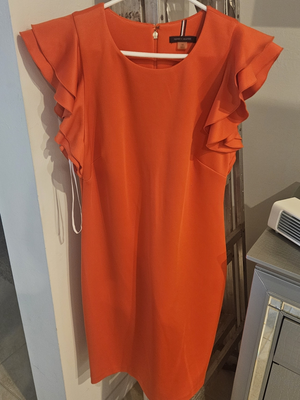 Tommy Hilfiger Orange Ruffle Sleeve Midi Dress